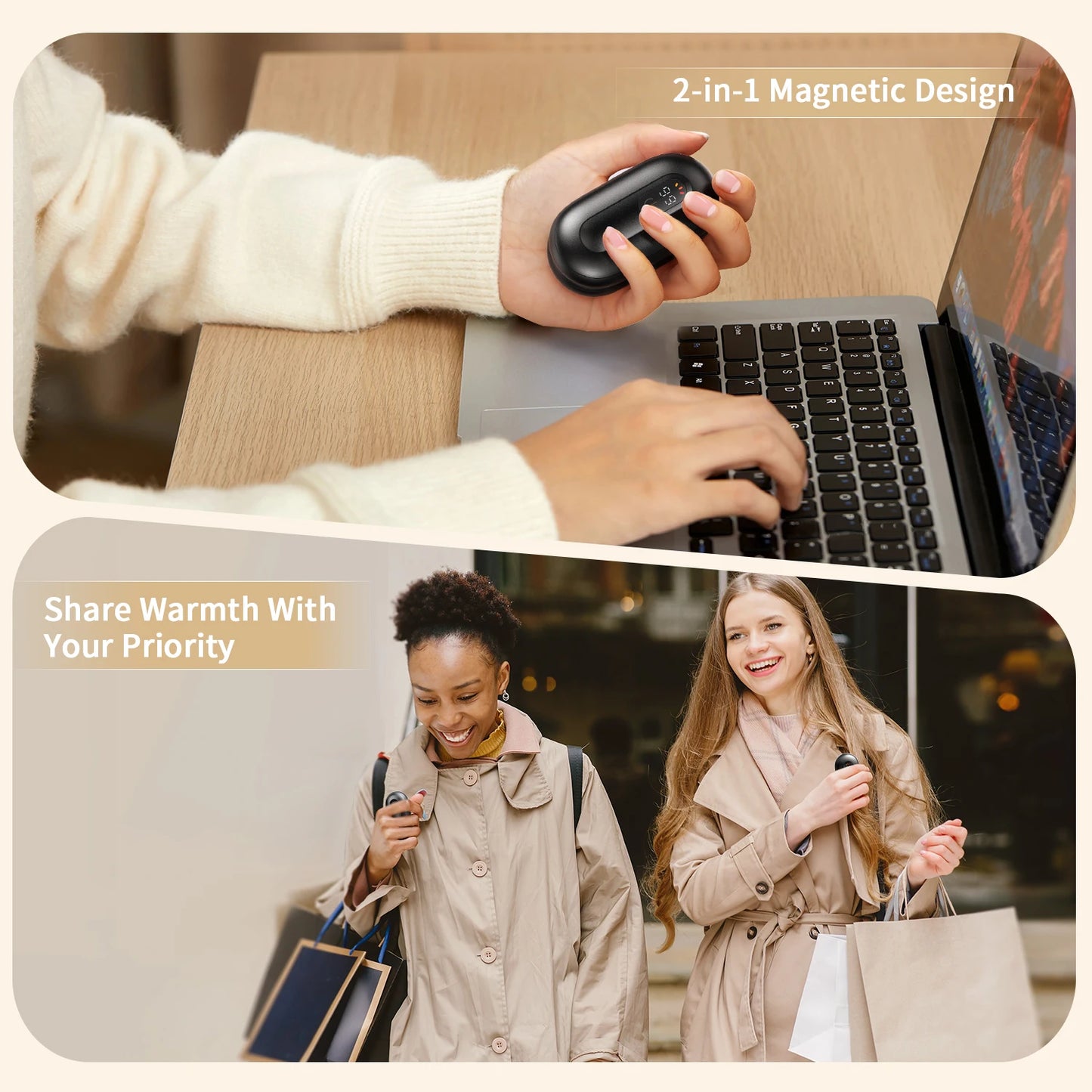 Rechargeable Hand Warmers 2 Pack Magnetic 2-In-1 Reusable Electric Hand Warmer 3 Heat Settings Portable Pocket Hand Heater Gift