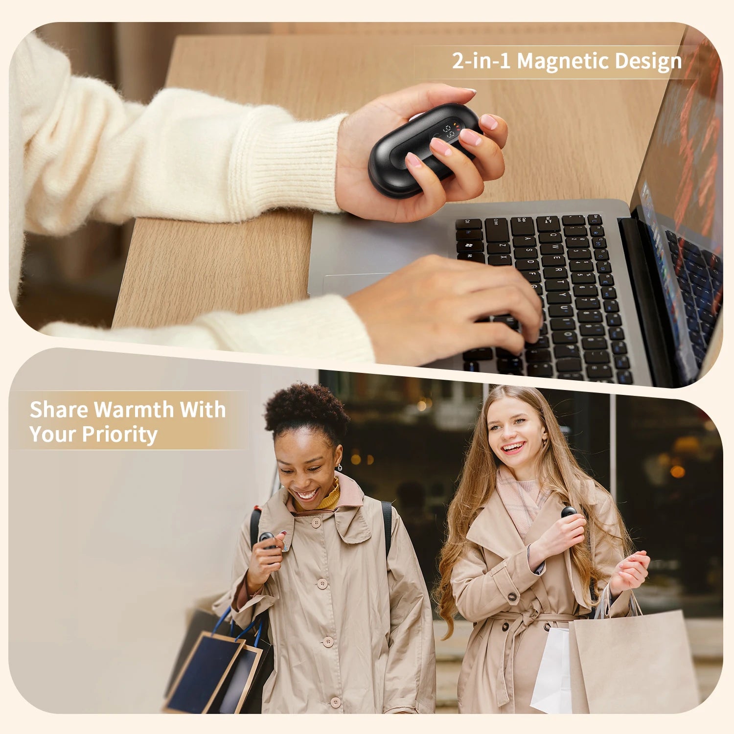 Rechargeable Hand Warmers 2 Pack Magnetic 2-In-1 Reusable Electric Hand Warmer 3 Heat Settings Portable Pocket Hand Heater Gift
